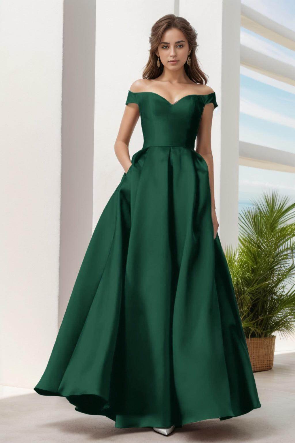 A-Line Floor Length Satin Prom Dress CS0408 - COCOMELODY